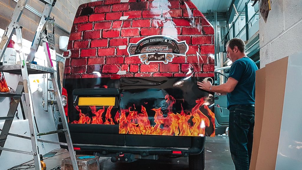 Portfolio - Dozzers Smokehouse and Grill Van - Vehicle Wrap in Progress