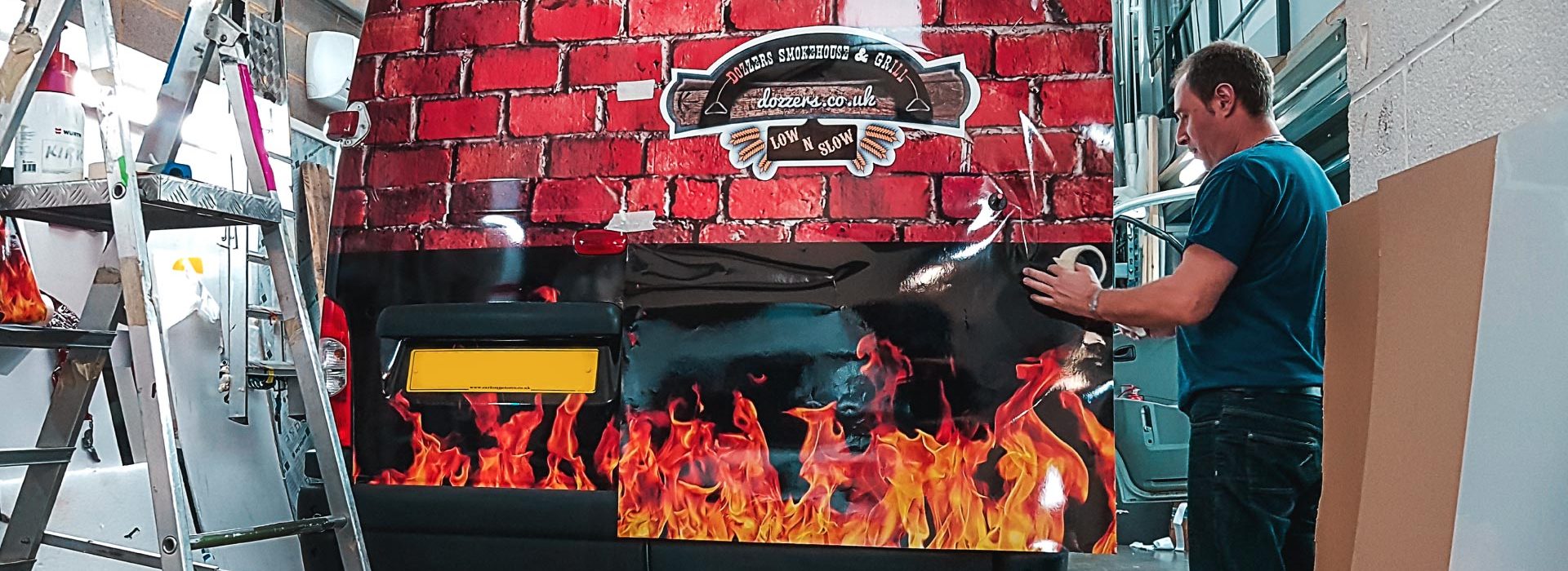 Portfolio - Dozzers Smokehouse and Grill Van - Vehicle Wrap in Progress