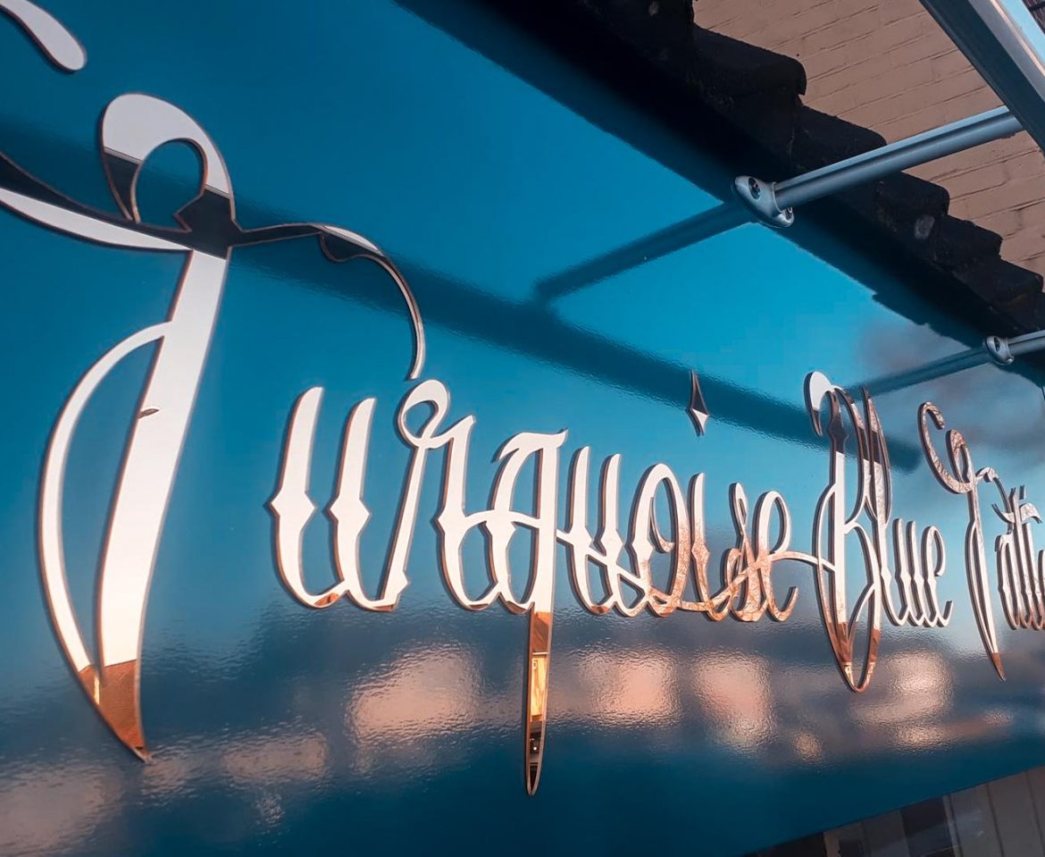 Portfolio - Turquoise Blue Tattoo Shop Sign Side View - Insignia Signs Poole & Bournemouth