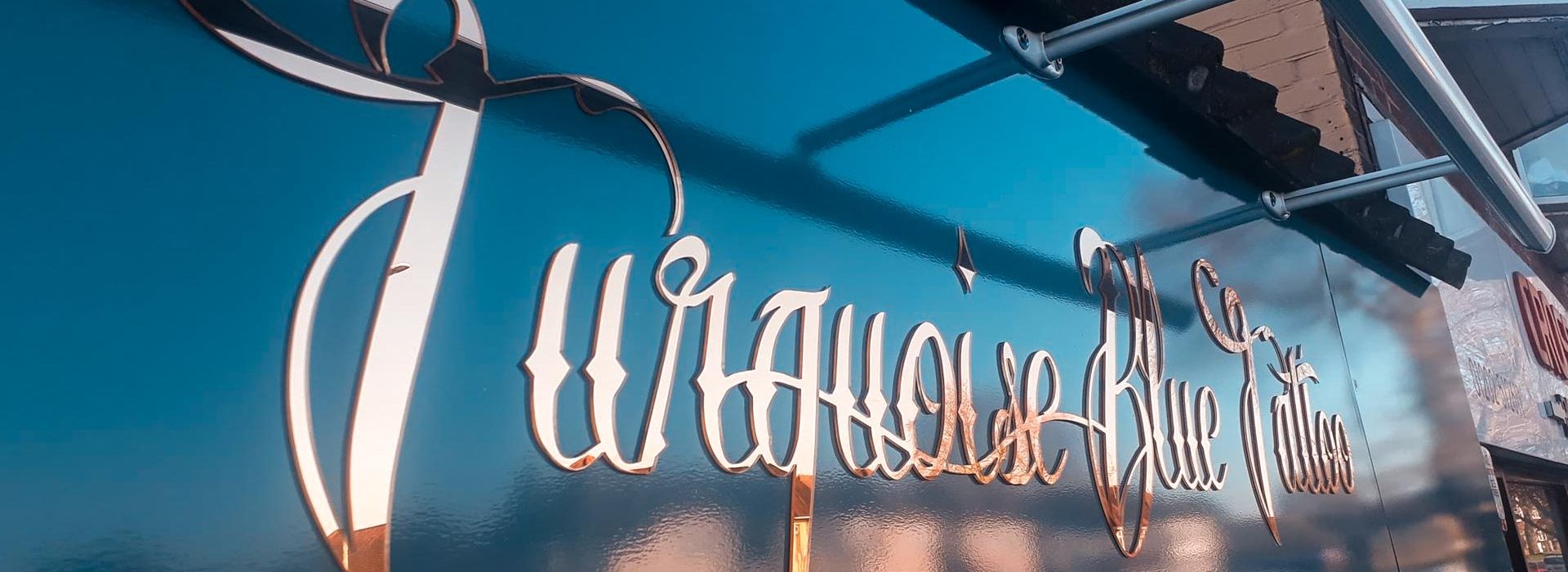 Portfolio - Turquoise Blue Tattoo Shop Sign Side View - Insignia Signs Poole & Bournemouth